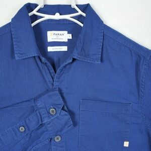 Farah Overshirt Men's Size Small Blue Button Up Organic Cotton Workwear Style